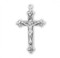 Solid .925 Sterling Silver or 16kt Gold over Solid Sterling Silver Vine and leaf pattern crucifix pendant. Vine and leaf pattern crucifix pendant comes on an 20" rhodium or 20" gold plated curb chain.  Dimensions: 1.5" x 0.8" (37mm x 20mm). Weight of medal: 2.3 Grams.  Crucifix comes in a deluxe velour gift box. Made in USA.