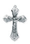 Sterling silver 1 3/4" Jesus, Mary, and Joseph crucifix pendant on a 24" Genuine rhodium plated endless curb chain. Crucifix comes in a deluxe velour gift box. Made in the USA.