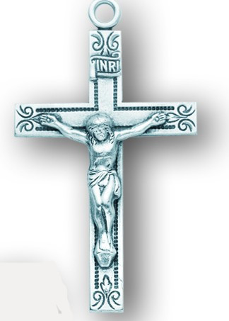 Men's Sterling Silver Crucifix with Etched Design