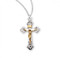 Women's Sterling Silver Wheat Crucifix with Gold Corpus - 3/4" Women's wheat crucifix on an 18" rhodium or gold plated chain in a deluxe velour gift box. 