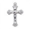 1 1/8" Women's Swirl tipped decorative Sterling Silver Crucifix on an 18" rhodium or gold plated chain in a deluxe velour gift box.. Made in the USA and includes a beautiful gift box