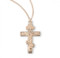 3/4" Sterling Silver or 16kt Gold over solid sterling silver Byzantine crucifix pendant. Byzantine crucifix comes on an 18" genuine rhodium or gold plated curb chain. Dimensions: 0.9" x 0.6" (24mm x 14mm).  Crucifix comes in a deluxe velour gift box. Made in the USA