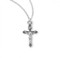 7/8" Flare tipped crucifix pendant in sterling silver or 16K gold over sterling silver.  Crucifix comes on an 18" genuine rhodium or gold plated curb chain.  Dimensions: 0.9" x 0.6" (23mm x 14mm).  Flare tipped crucuifix comes in a deluxe velour gift box. Made in USA.