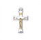 Two tone Notched flare tipped crucifix pendant t. Pendant comes on a 18" genuine rhodium plated curb chain.  A deluxe velour gift box included. Made in the USA. 