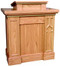 Pulpit with gothic trim columns, extended shelf for lamp and microphone. Two inside shelves for storage. Measures 40"w x 24"d x 46"h. Book rest measures: 24"W x 21"D. Please double click color chart to select wood color
