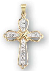 Gold Over Sterling Silver Crystal Zircon Cross Pendant ~ 1" Gold over sterling silver crystal zircon cross pendant comes  on an 18" gold plated chain and presents in a deluxe velour gift box.