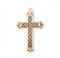 1 3/16" Gold plated sterling silver cross with black enamel design on an 18" gold plated chain in a deluxe velour gift box. Dimensions: 1.2" x 0.7" (30mm x 18mm). Made in the USA.