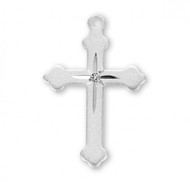 1" Sterling Silver Textured Cross pendant. Pendant comes on an 18" genuine rhodium plated curb chain. Cross comes in a deluxe velour gift box. Made in the USA!