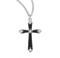 1 1/8" Women's Sterling Silver Black enameled cross pendant with five crystal zircons.  Cross comes on an 18" genuine rhodium plated chain in a deluxe velour gift box. Dimensions: 1.2" x 0.7" (30mm x 19mm). Made in USA.