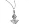 5/8" Sterling Silver Our Lady of Grace Medal on a 16" rhodium plated chain.  Comes in a deluxe velour gift box. Made in USA
