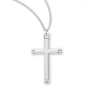 Women's Plain Sterling Silver Cross ~ 1 1/8" Sterling Silver.  A 18" rhodium plated curb chain is included with a deluxe velour gift box.