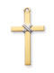 Men's Tutone 1 5/16" 16K Gold over Sterling Silver Tutone Cross with Rope. Tutone Cross comes on a 24" genuine rhodium or gold plated endless curb chain. Cross comes in a deluxe velour gift box. Dimensions: 1.3" x 0.7" (34mm x 18mm).  Made in USA.