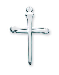Men's Sterling Silver Nail Cross.   This silver  nail cross comes on a 24" genuine rhodium plated endless curb chain. The dimensions of the nail cross are 1.4" x 0.9" (35mm x 22mm). A deluxe velour gift box is included with purchase.

