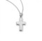 1" Women's plain wide sterling silver cross. Plain wide sterling silver cross comes  on an 18" genuine rhodium plated chain. Cross comes in a deluxe velour gift box.  Dimensions: 0.8" x 0.5" (20mm x 13mm). Made in the USA.