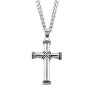 1 5/8" Men's Sterling Silver Rope design tip cross pendant.  Rope design tip sterling silver cross comes on a 24" rhodium plated curb chain. Dimensions: 1.5" x 0.9" (39mm x 24mm).  A deluxe velour gift box is included.