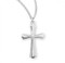 1/2" Women's plain sterling silver cross. Plain cross pendant comes on an 18" rhodium plated curb chain. Dimensions: 1.0" x 0.6" (25mm x 15mm). Plain cross pendant comes in a deluxe velour gift box. Made in USA.