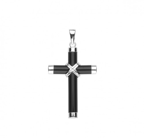 Onyx - 1 1/4" Genuine stone cross available in Onyx (black), Adventurine (gray), and Amethyst (purple). Comes with a 20" rhodium plated chain and a deluxe velour gift box.