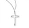 1 1/4" Women's sterling silver flower tipped cross.  Flower tipped cross comes on an 18" genuine rhodium plated curb chain. Cross presents in a deluxe velour gift box. Dimensions: 1.6" x 0.9" (40mm x 23mm). Made in the USA