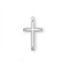 1 1/4" Women's sterling silver flower tipped cross.  Flower tipped cross comes on an 18" genuine rhodium plated curb chain. Cross presents in a deluxe velour gift box. Dimensions: 1.6" x 0.9" (40mm x 23mm). Made in the USA