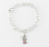 Solid Sterling Silver Links with Pink Enameled Guardian Angel Charm. Bracelet comes in a deluxe velour gift box. Made in the USA.
