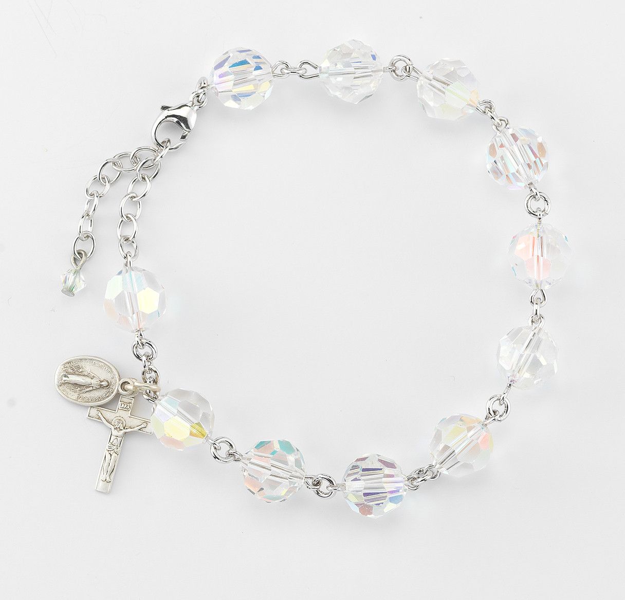 Rosary Bracelet with Round Faceted Aurora Borealis Crystal Beads 