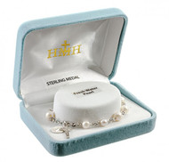 4mm fresh water pearl beads Rosary Bracelet comes with a deluxe velour gift box. Made in the USA.