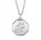 1" Sterling Silver Octagon Shaped Saint Christopher Medal.    Octagon Shaped Saint Christopher Medal comes on a 24" genuine  rhodium plated curb chain. Included is a deluxe velour gift box. Dimensions: 1.0" x 0.9" (26mm x 22mm).  Made in the USA.