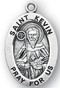 Sterling silver 7/8" oval medal with a portrayal of St. Kevin with a staff and a birds nest. He is the patron saint of blackbirds and Dublin Ireland. 7/8" oval sterling silver  medal with a 20" genuine rhodium plated chain.  Dimensions: 0.9" x 0.6" (22mm x 14mm).  Weight of medal: 1.9 Grams. Comes in a deluxe velour gift box. Engraving option available.