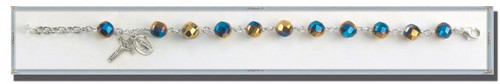 Metallic Gold and Blue Crystal Rosary Bracelet 