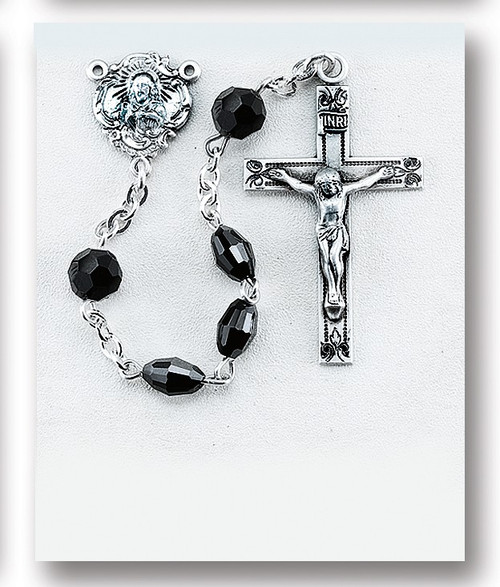 Jet Black Oval Swarovski Crystal Rosary