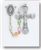 Tin Cut Multi Color Crystal Rosary ~ Rosary with 6mm Multi color tin cut crystal faceted beads with sterling miraculous center and 2" four angels sterling crucifix. Rhodium plated findings. Comes in a deluxe velour gift box. Made in the USA.