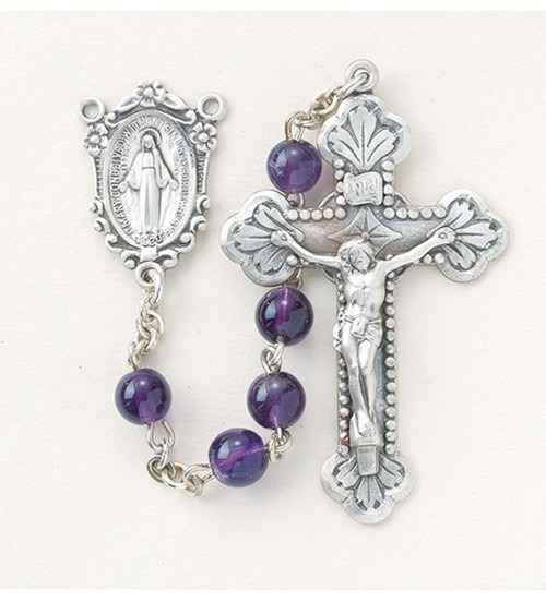 Round Genuine Amethyst Rosary 