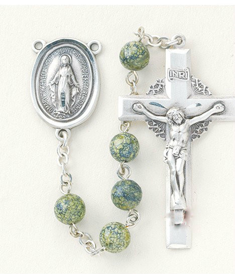 Round Genuine Green Side Stone Rosary 