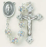 Multi Aurora Crystal Rosary ~ Rosary with 8mm Multi Crystal Aurora Faceted Set Beads. Sterling Silver Miraculous Center and 2-1/8"" Sterling Silver Crucifix with Rhodium Plated Findings. Comes with a deluxe velour gift box. Made in the USA.