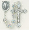 Multi Aurora Crystal Rosary ~ Rosary with 8mm Multi Crystal Aurora Faceted Set Beads. Sterling Silver Miraculous Center and 2-1/8"" Sterling Silver Crucifix with Rhodium Plated Findings. Comes with a deluxe velour gift box. Made in the USA.