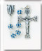 Multi Light Sapphire Crystal Rosary ~ Rosary with 8mm Multi Crystal Aurora Faceted Set Beads. Sterling Silver Miraculous Center and 2-1/8"" Sterling Silver Crucifix with Rhodium Plated Findings. Comes with a deluxe velour gift box. Made in the USA.