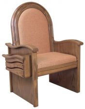 Celebrant chair with upholstered seat and back

Dimensions: 46" height, 30" width, 26" depth