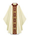 Chasuble in Cantate (99% wool, 1% gold thread).  Width: 63", Length: 53". Neck height: 9". Stiff neck red velvet roll-collar 4". These items are imported from Europe. Please supply your  Institution’s  Federal ID # as to avoid an import tax. Please allow 3-4 weeks for delivery if item is not in stock
 