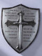 Armor of God wall plaque reads "Take up the shield of faith, with which you can extinguish all the flaming arrows of the evil one. Take the helmet of salvation and the sword of the spirit which is the word of God. - Ephesians 6:16-17" Resin and stone mix.  6.5"H 5"W .375"D