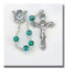 Green Zircon Rosary- 6mm Zircon Multi Faceted Tin Cut Crystal Beads with Sterling Silver Miraculous Center and 1 3/4" Sterling Crucifix. Available in blue and green.ift Box. Made in the USA.