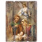 17" distressed wall plaque ~ "plank style" of the Holy Family with an Angel. Dimensions: 17"H  x13"W x 0.75"D. Materials: Medium density wall board