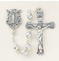 Rosary, White Imitation Pearl Capped Beads