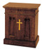 Offertory Table Dimensions: 30"H x  25"W x 19"D. Brass cross and castors are available at extra charge