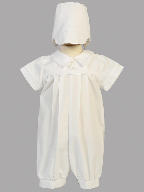 New Baby Boys White Poly Cotton Romper Suit Hat Christening Baptism Outfit Liam