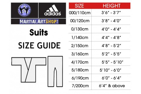 adidas karate uniform size chart