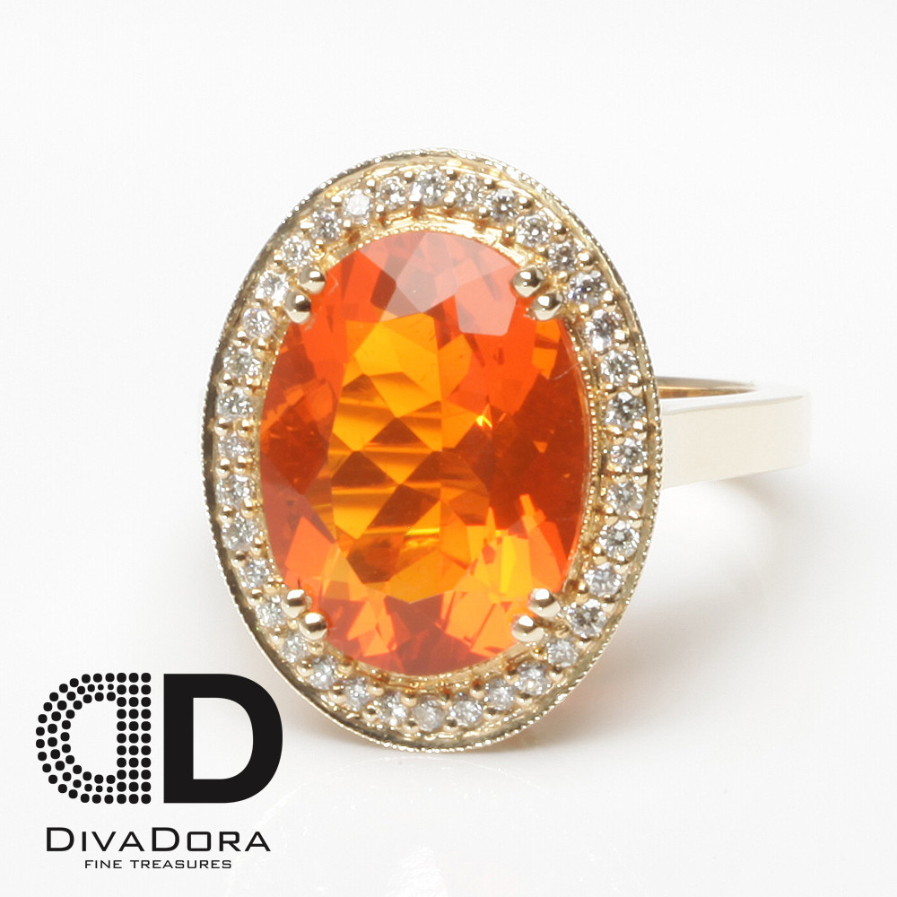 5.02ct Mexican Fire Opal in 14K Solid Yellow Gold - DIVADORA