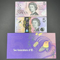 Two Generations $5 Polymer Bank Notes & Folder -Old & New