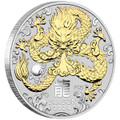 2024 Aust Lunar Series III Yr of the Dragon 1oz Silver Gilded Coin in Capsule