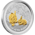 Australian Lunar Silver Coin Series II 2011 Year of the Rabbit Gilded Edition