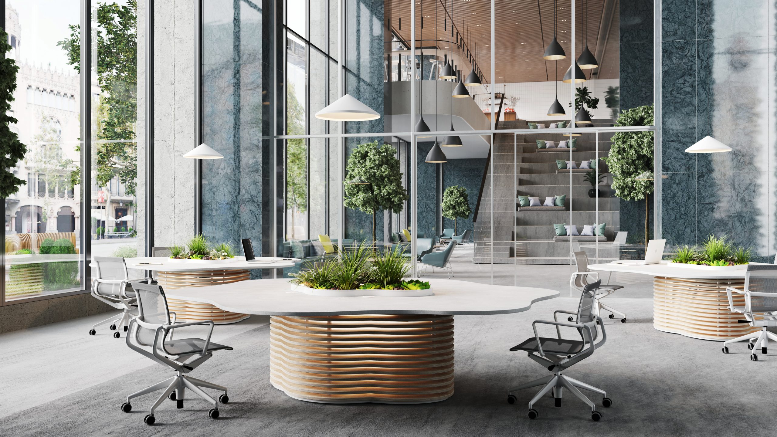 HK Designs Spaces Collection - Space 2 Create collaboration meeting table open office view